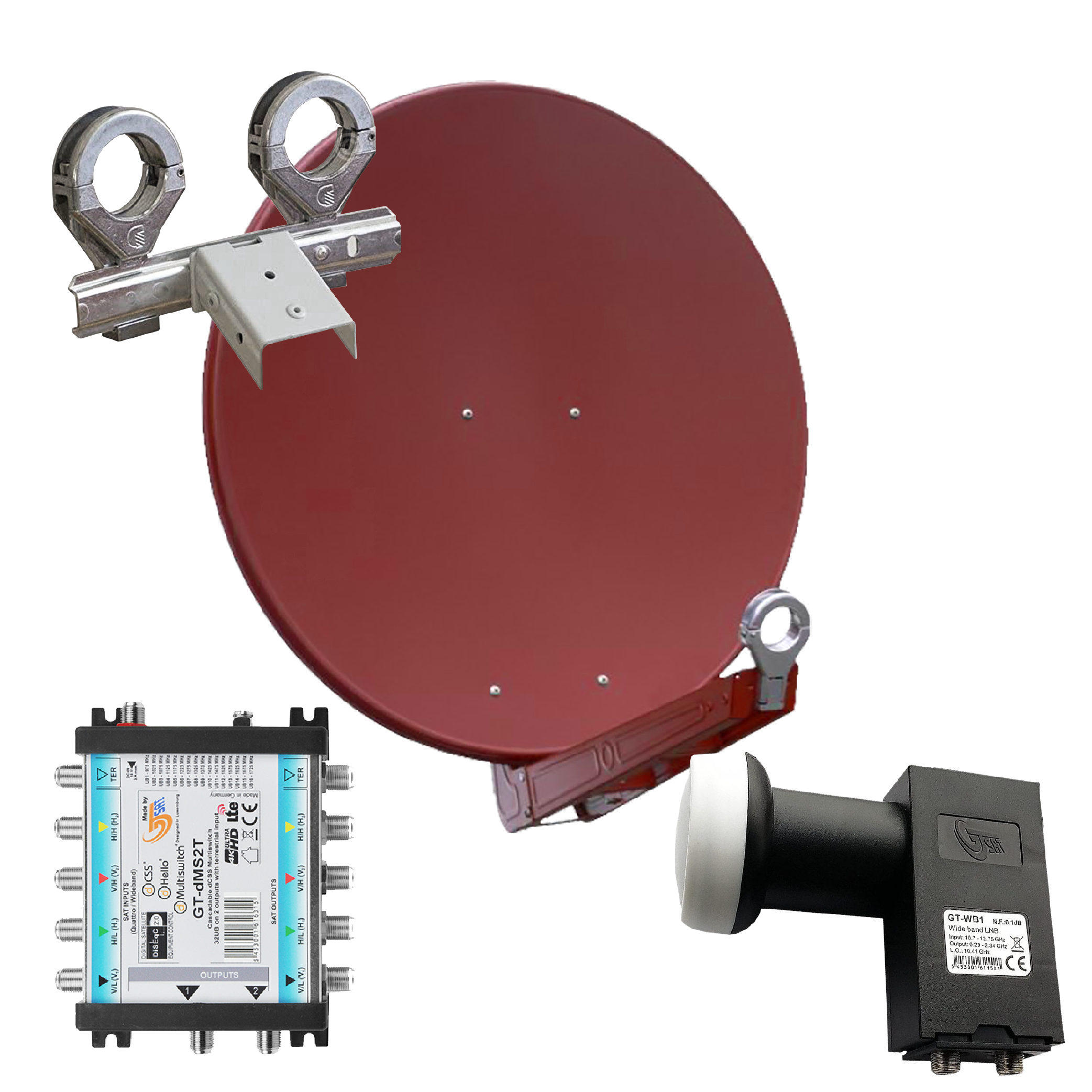 Gibertini OP 75 SE - Alu-Antenne - ziegelrot - 32 Teiln. mit Wideb.-LNB und Multischalter für 2 Sat. 1 Gibertini OP 75 SE - Alu-Antenne - ziegelrot - 32 Teiln. mit Wideb.-LNB und Multischalter für 2 Sat.