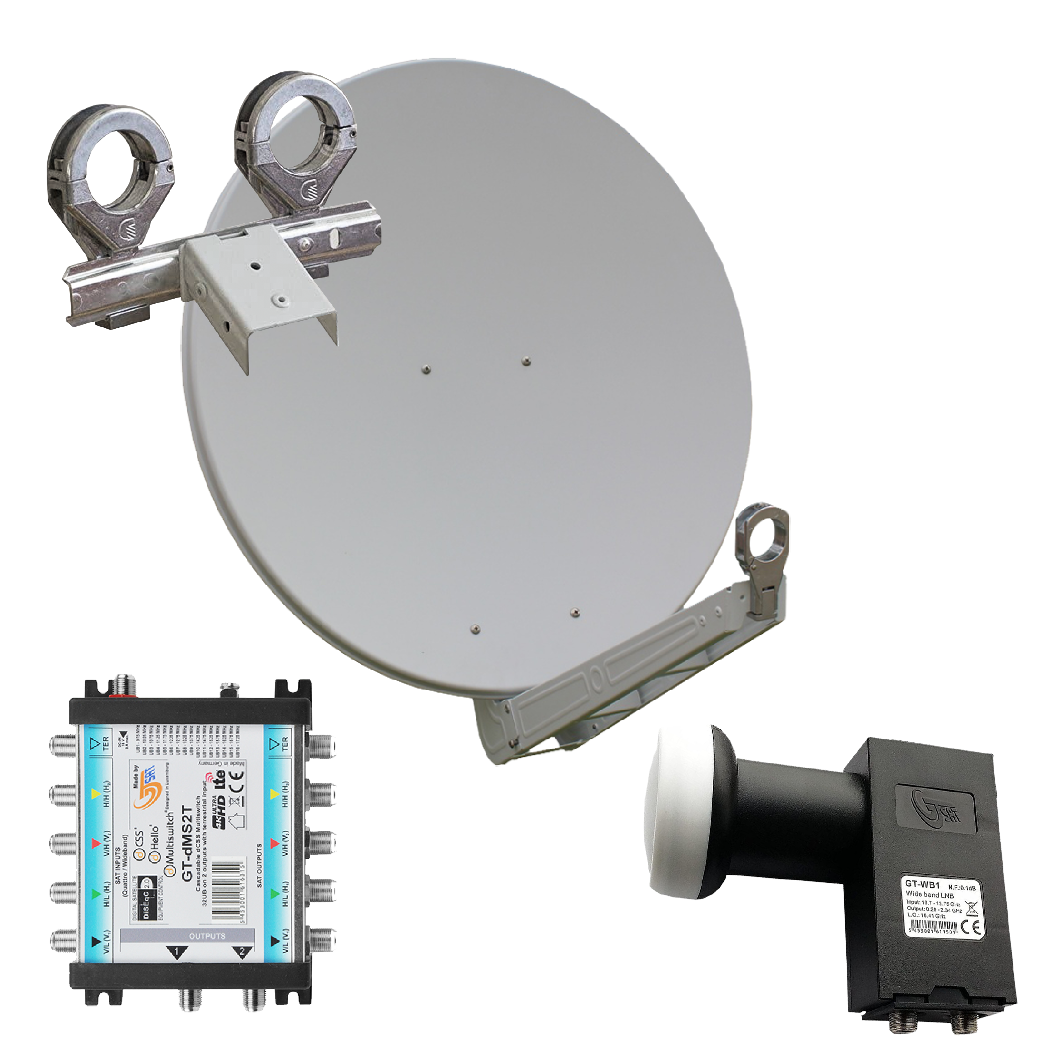 Gibertini OP 75 SE - Alu-Antenne - weiss - 32 Teiln. mit Wideb.-LNB und Multischalter für 2 Sat. 1 Gibertini OP 75 SE - Alu-Antenne - weiss - 32 Teiln. mit Wideb.-LNB und Multischalter für 2 Sat.