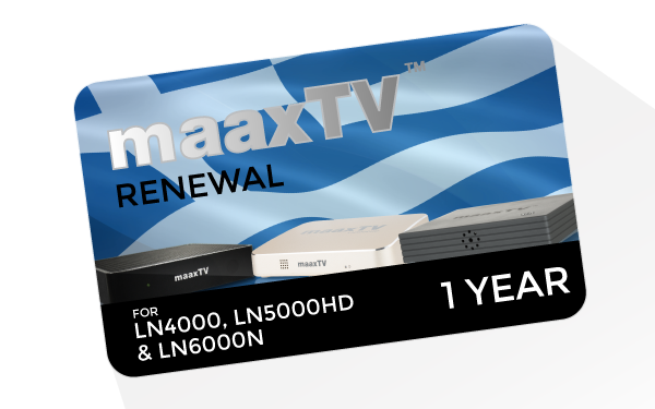 MaaxTV Verlängerung für MaaxTV LN4000 / LN5000HD / LN6000N - Greek - Laufzeit 1 Jahr 1 MaaxTV Verlängerung für MaaxTV LN4000 / LN5000HD / LN6000N - Greek - Laufzeit 1 Jahr