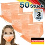 50er Satz Mundschutz Atemschutzmaske Mund-Nasen-Schutz 3-lagig Schutzmaske Orange