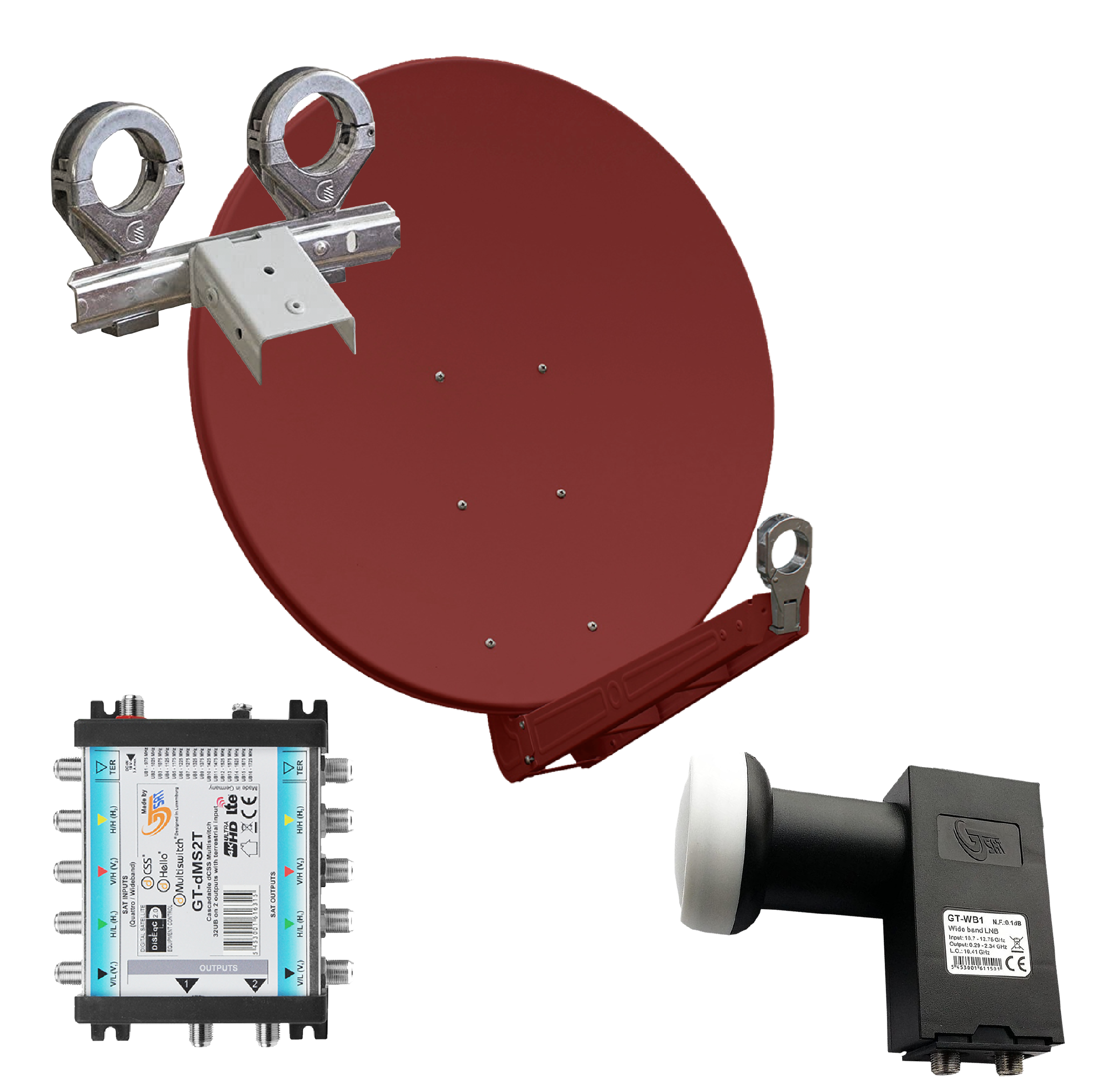 Gibertini OP 85 SE - Alu-Antenne - ziegelrot - 32 Teiln. mit Wideb.-LNB und Multischalter für 2 Sat. 1 Gibertini OP 85 SE - Alu-Antenne - ziegelrot - 32 Teiln. mit Wideb.-LNB und Multischalter für 2 Sat.