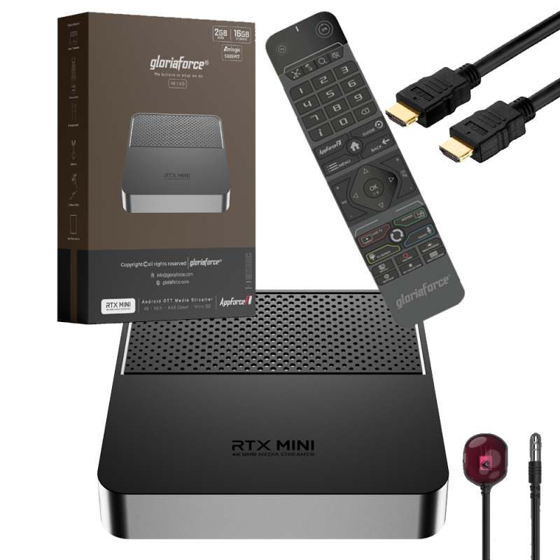 Gloriaforce RTX MINI 4K UHD Android 11 IP-Receiver HDR10+, Dual-WiFi, LAN, MicroSD, HDMI 1 Gloriaforce RTX MINI 4K UHD Android 11 IP-Receiver HDR10+, Dual-WiFi, LAN, MicroSD, HDMI