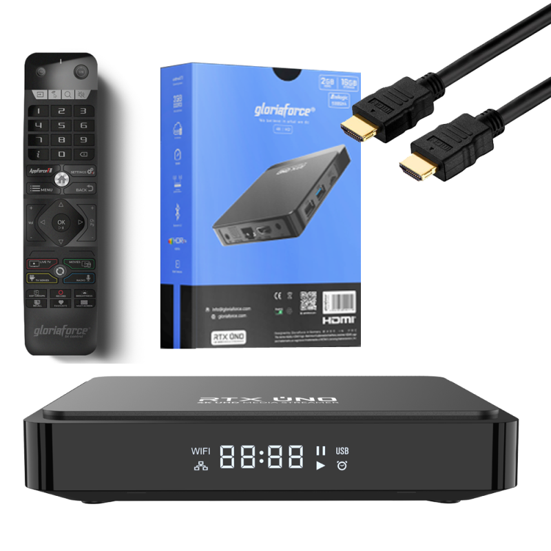 Gloriaforce RTX Uno 4K UHD Android 11 IP-Receiver HDR10+, Dual-WiFi, LAN, Bluetooth, MicroSD, HDMI 1 Gloriaforce RTX Uno 4K UHD Android 11 IP-Receiver HDR10+, Dual-WiFi, LAN, Bluetooth, MicroSD, HDMI